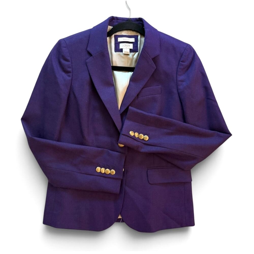 J.Crew Schoolboy Blazer Purple Wool Blend Gold Buttons Size 2 Fall
